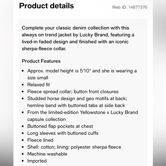 NWT Lucky Brand x Yellowstone Horse Embellished Faux Shearling Denim Jacket - - Picture 5 of 10